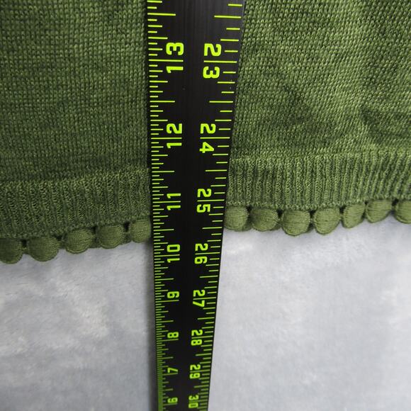 J.Crew Linen Sweater Top XL Round Neck Green 3/4 Sleeve Pullover Crochet Border - Picture 5 of 8